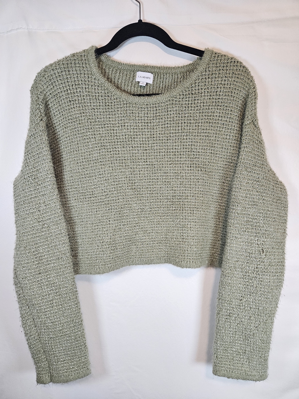 La Hearts Sage Green Cropped Crewneck Sweater